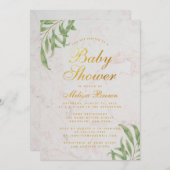 Baby Shower Greenery Marble Imitats Gold Foil Scri Einladung (Vorne/Hinten)