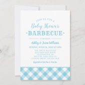 Baby Shower GRILLEN Light Blue Gingham Kariert Einladung (Vorderseite)