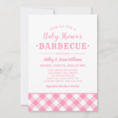 Baby Shower GRILLEN Pink Gingham Kariert Einladung (Vorderseite)