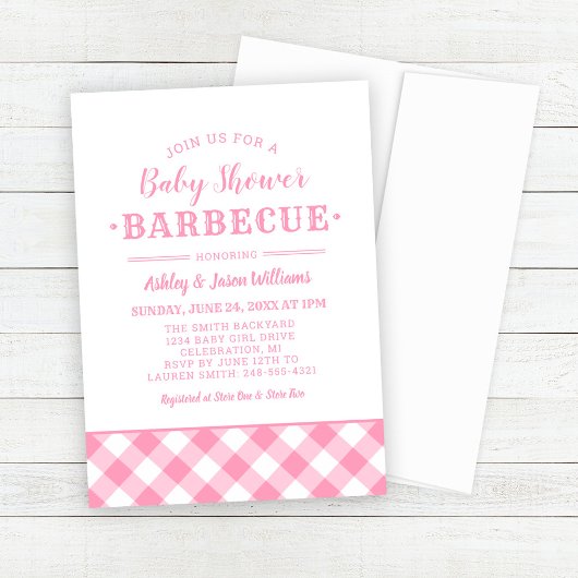 Baby Shower GRILLEN Pink Gingham Kariert Einladung