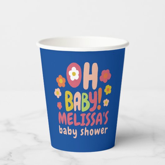 BABY SHOWER Groovy Daisies COLORFUL CUSTOM Pappbecher (Rückseite)