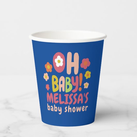 BABY SHOWER Groovy Daisies COLORFUL CUSTOM Pappbecher (Vorderseite)