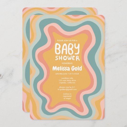 BABY SHOWER Groovy Pastel Curves CUSTOM Einladung (Vorne/Hinten)