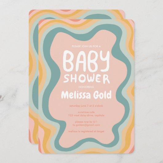 BABY SHOWER Groovy Pastel Curves CUSTOM Einladung (Vorne/Hinten)
