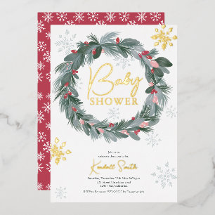 Baby-Shower grün blau rote florale Weihnachtsgirla Folieneinladung