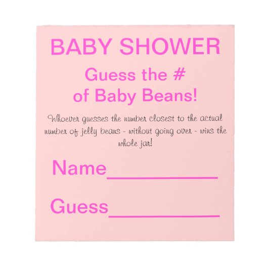 BABY SHOWER Guess Number Number of Baby Beans Game Notizblock (Vorderseite)