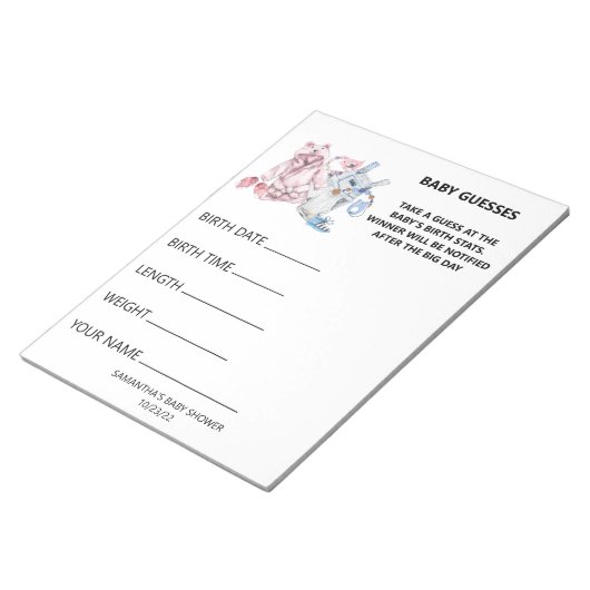 Baby Shower Guesses Game Watercolor clothes Notizblock (angewinkelt)