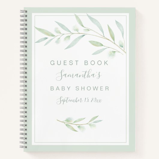 Baby Shower Guest Book Greenery Elegante Watercolo Notizblock (Vorderseite)