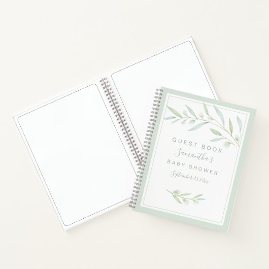 Baby Shower Guest Book Greenery Elegante Watercolo Notizblock (Innenseite)