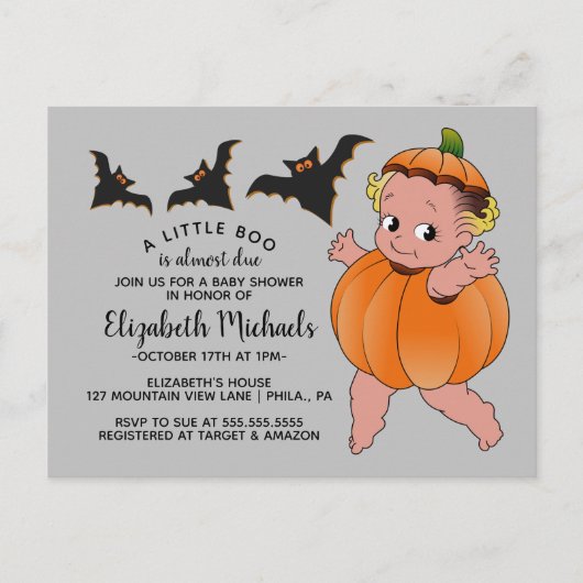 BABY SHOWER HALLOWEEN | Ein kleiner Boo ist fällig Postkarte (Vorderseite)