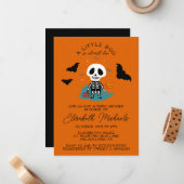 BABY SHOWER Halloween | Lil' Boo Skeleton Mitteilungskarte (Vorderseite/Rückseite Beispiel)