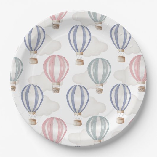 Baby-Shower-Heißluftballons Geschlechtsneutral Pappteller (Vorderseite)