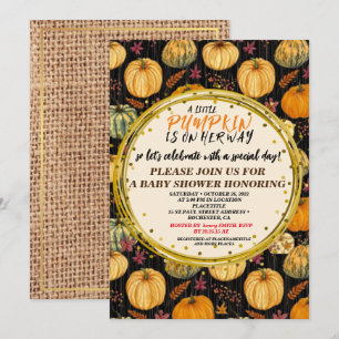 Baby Shower Herbst Kürbis Rustikal Jute Holz Unise Einladung