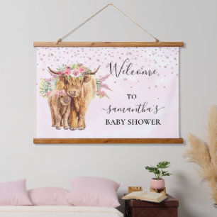 Baby Shower Highland Kuh Rosa Kalb Schild Willkomm Wandteppich Mit Holzrahmen