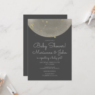 Baby Shower Himmelskörper Mond Sterne Faux Gold Einladung