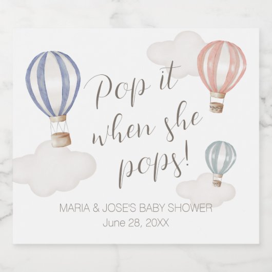 Baby Shower Hot Air Balloons Gender Neutral Schaumweinetikett (Einzelnes Label)