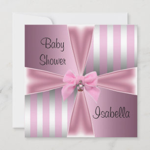 Baby Shower Hübscher Satin Rosa Silber Streifen Bo Einladung