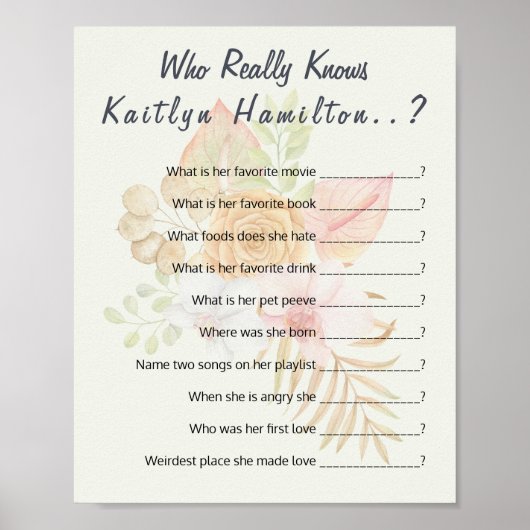 ✨ Baby Shower Ice Breaker Fragespiel Poster (Vorne)