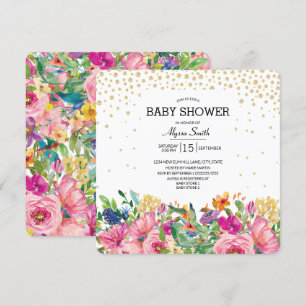 Baby-Shower im Zeichen von rosa gelben Blumen mit Einladung