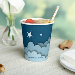 Baby Shower in Dunkelblau mit Wolken und Sternen Pappbecher