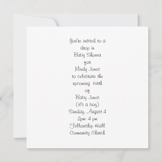 Baby Shower invitation bib, bottle and cup Einladung (Rückseite)