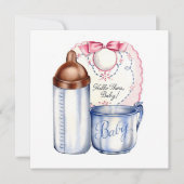 Baby Shower invitation bib, bottle and cup Einladung (Vorderseite)