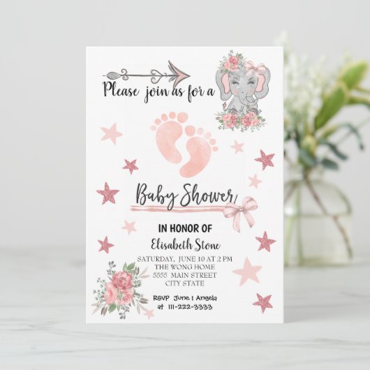 Baby Shower Invitation card 12x18" Girl Einladung (Stehend Vorderseite)