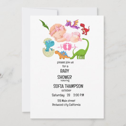 BABY SHOWER INVITATION Dinosaurier Thema Einladung (Vorderseite)