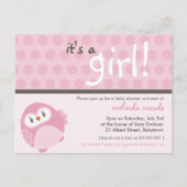 BABY SHOWER INVITATION :: Es ist ein Mädchen Eule Einladungspostkarte (Vorderseite)