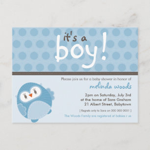 BABY SHOWER INVITATION :: Es ist eine Junge Eule 7 Einladungspostkarte