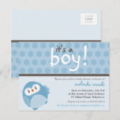BABY SHOWER INVITATION :: Es ist eine Junge Eule 7 Einladungspostkarte (Vorne/Hinten)
