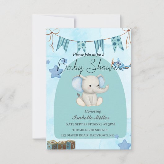 Baby Shower Invitation for Boy –Customizable Einladung (Vorderseite)