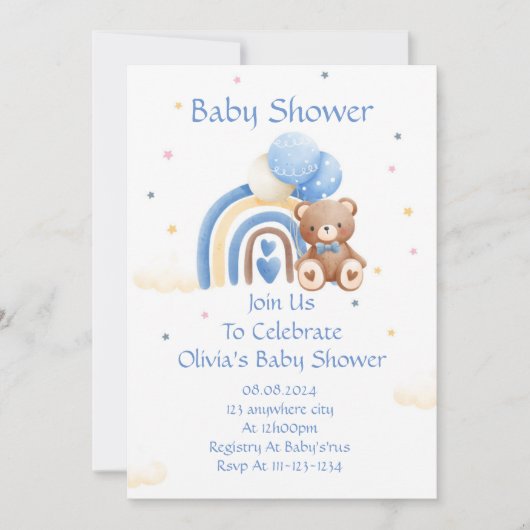BABY SHOWER INVITATION TEDDY BEAR SAVE THE DATE (Vorderseite)