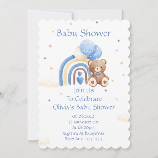 BABY SHOWER INVITATION TEDDY BEAR SAVE THE DATE (Vorderseite)