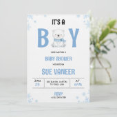 Baby shower invitation with a cute bear einladung (Stehend Vorderseite)