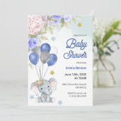 Baby shower invitation with a cute elephant einladung (Stehend Vorderseite)