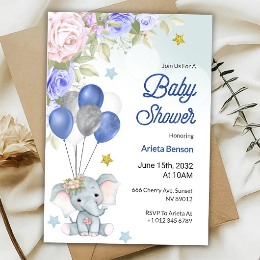 Baby shower invitation with a cute elephant  einladung