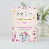 Baby Shower Invitation with Floral Elephant. Einladung (Stehend Vorderseite)