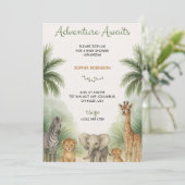 Baby shower invitation with jungle themed animals einladung (Stehend Vorderseite)