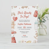 Baby shower invitation with playful teddy bear einladung (Stehend Vorderseite)