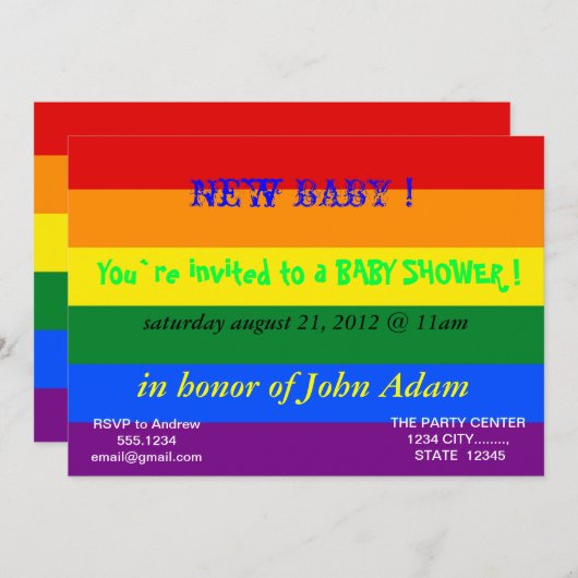 Baby Shower Invitation with Rainbow Flag Einladung (Vorne/Hinten)
