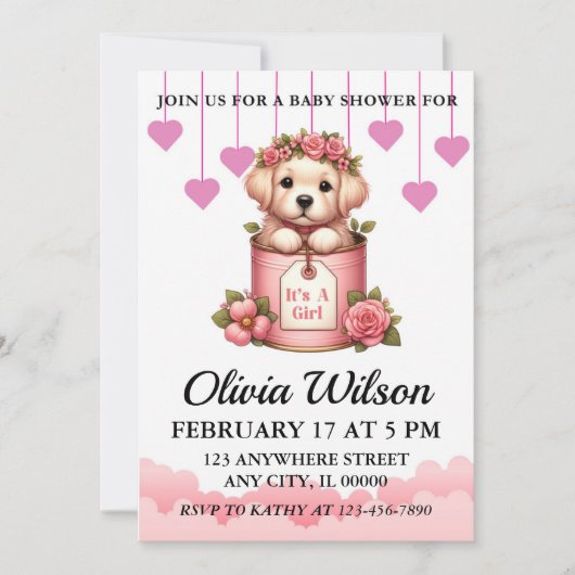 Baby Shower Invitations, Puppy Theme Invitations Einladung (Vorderseite)