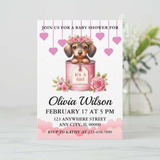 Baby Shower Invitations, Puppy Theme Invitations Einladung (Stehend Vorderseite)