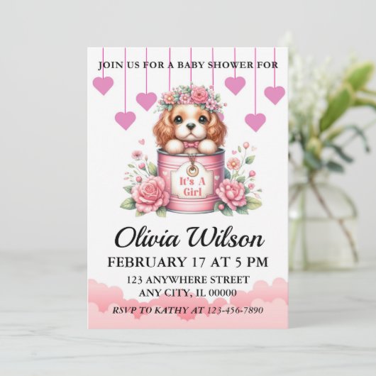 Baby Shower Invitations, Puppy Theme Invitations Einladung (Stehend Vorderseite)
