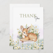 Baby shower invitations with an adorable  fawn. dankeskarte (Vorne/Hinten)