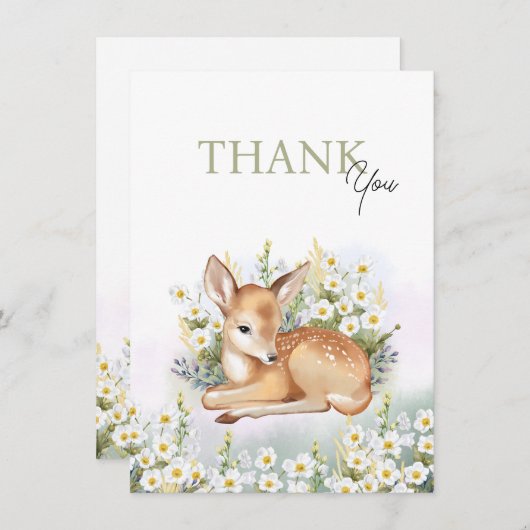 Baby shower invitations with an adorable  fawn. dankeskarte (Vorne/Hinten)