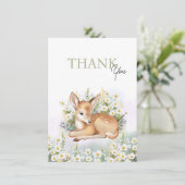 Baby shower invitations with an adorable fawn. dankeskarte (Stehend Vorderseite)