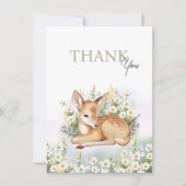 Baby shower invitations with an adorable  fawn. dankeskarte (Vorderseite)