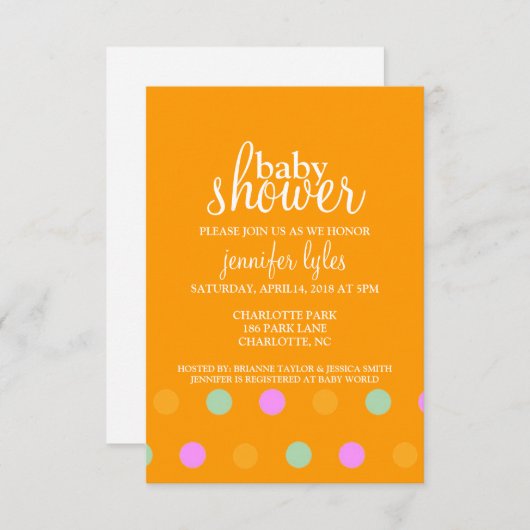 Baby Shower Invite - Dots II - Orange Einladung (Vorne/Hinten)