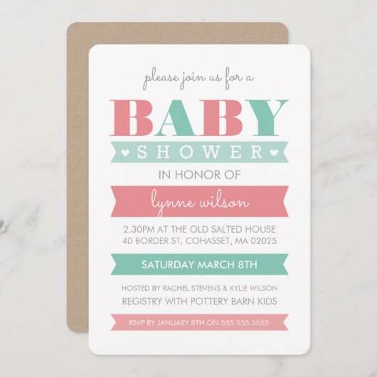 BABY SHOWER INVITE Modernes Geschlecht offenbart K Einladung (Vorne/Hinten)